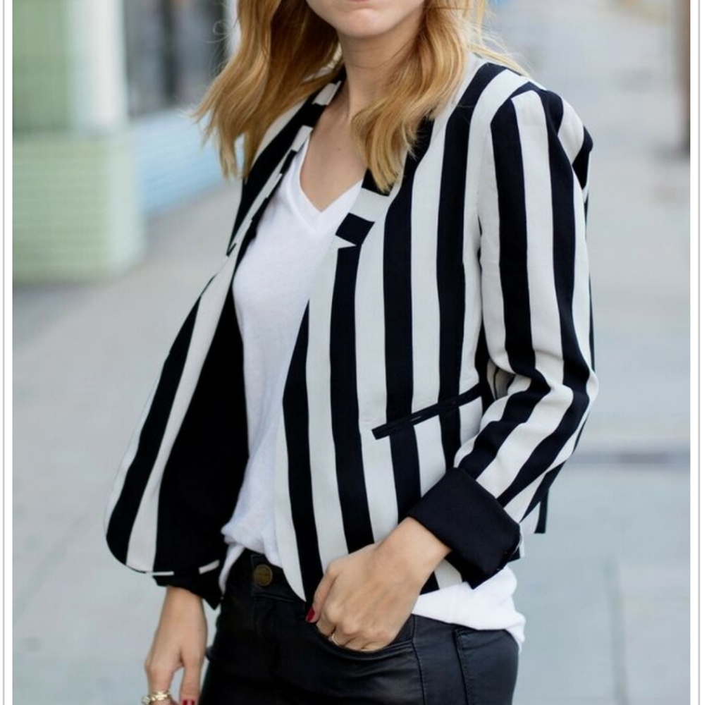 Revolve Line & Dot Striped Tuxedo Jacket